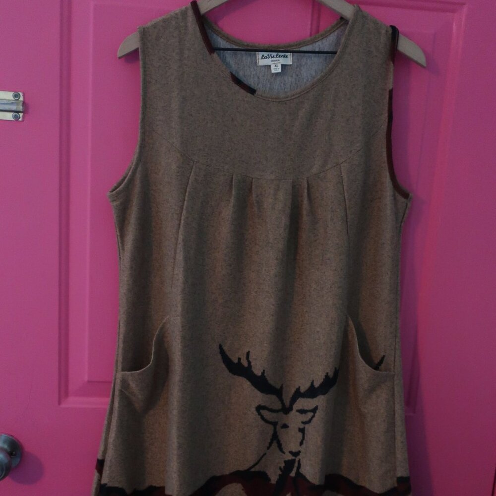 Cozy Mini Swing Dress with Pockets and Deer Design